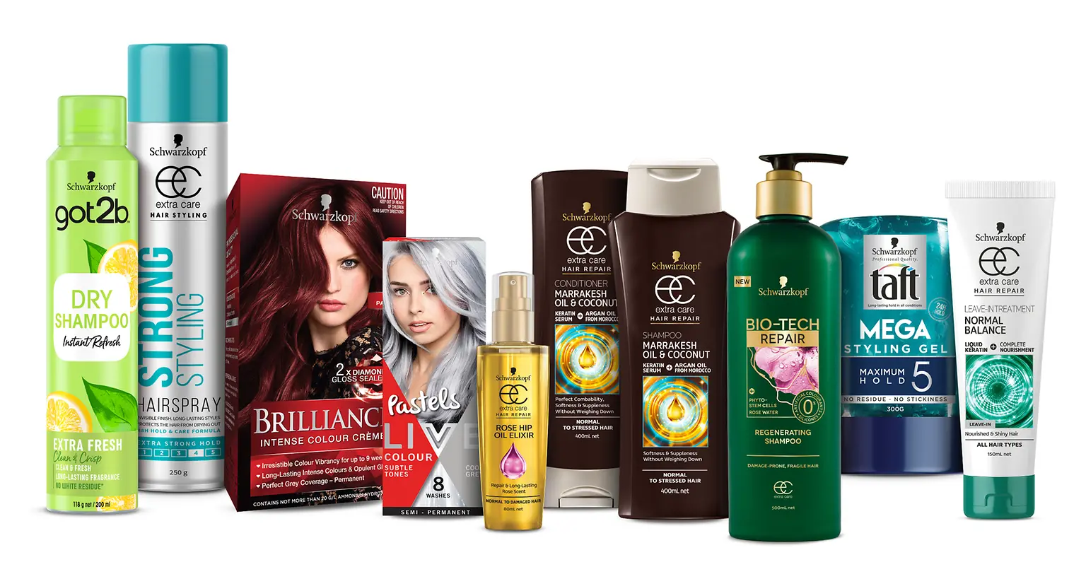 Under the Schwarzkopf Cares Recycling Program, used packaging is cleaned and melted into hard plastic that can be remolded to make new recycled products.