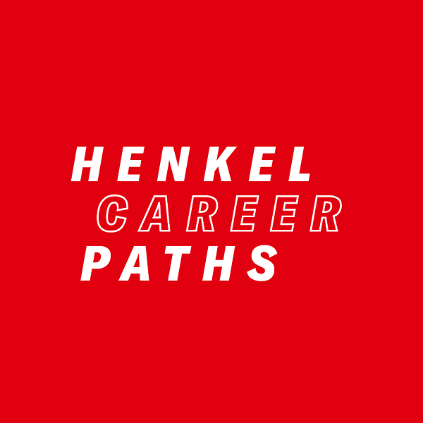 Red visual with white lines showing the different career paths possible at Henkel.