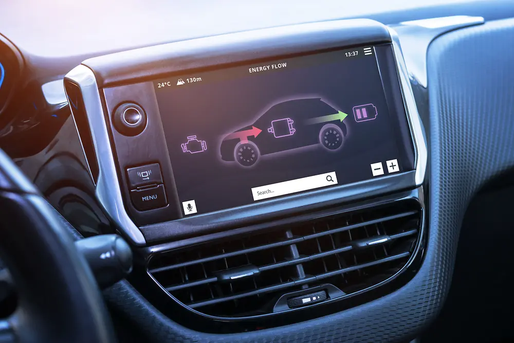 The e-car monitor shows when the car needs to be charged.