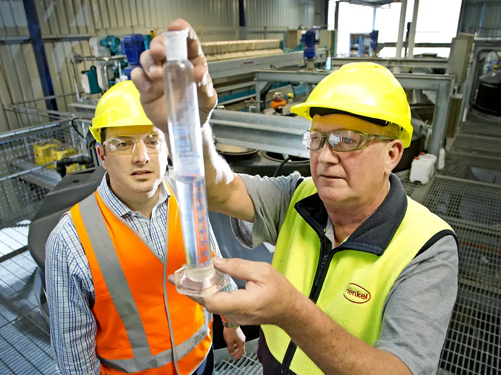 Employees at the Kilsyth plant in Australia inspect wastewater quality