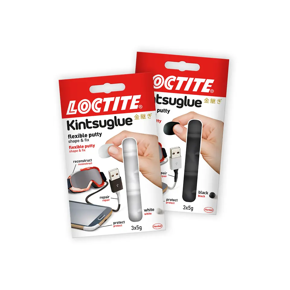 Kintsuglue is available in two colours, white and black.