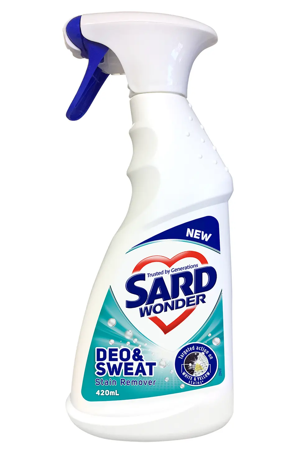 Sard Deo & Sweat stain remover spray is specially formulated to remove stains on clothing caused by deodorant and sweat.