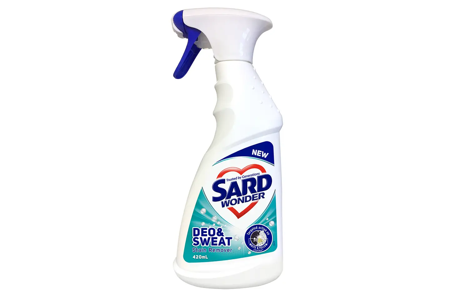 Sard Deo & Sweat stain remover spray is specially formulated to remove stains on clothing caused by deodorant and sweat.